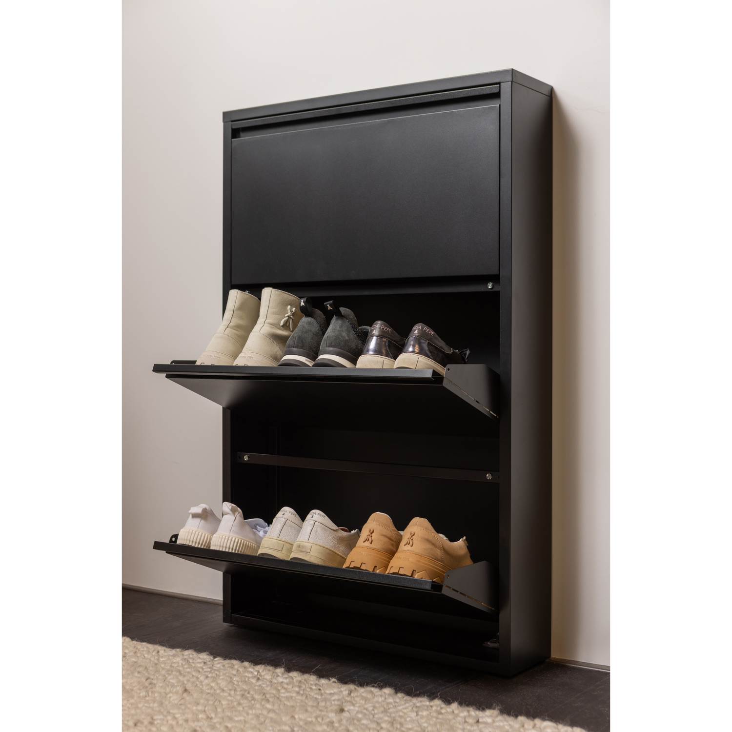 Sabine 3-compartment shoe cabinet metal black