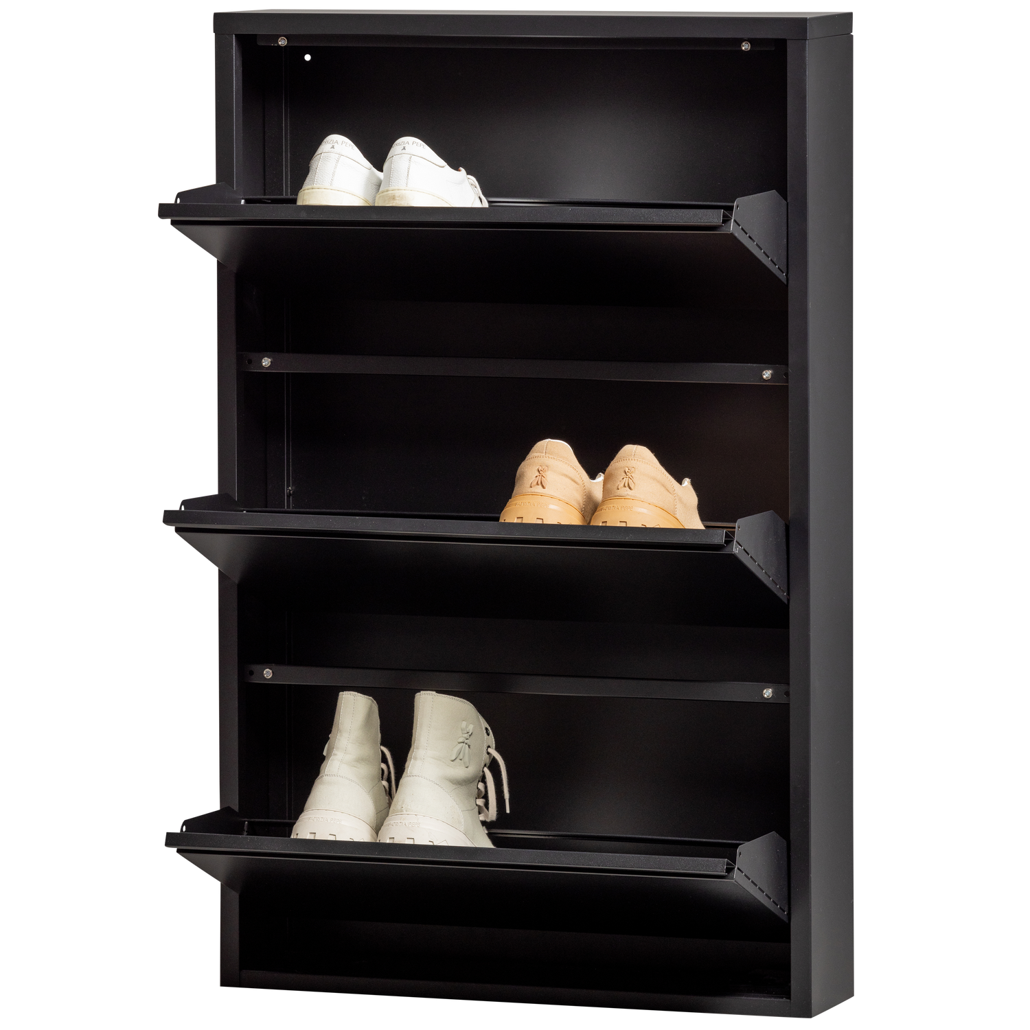 Sabine 3-compartment shoe cabinet metal black