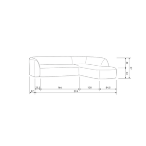 Sloping corner sofa right pearl melange, dimension drawing