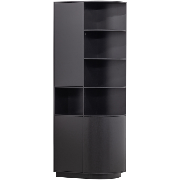 Finca storage cabinet round right 78 cm pine deep black, angled front view