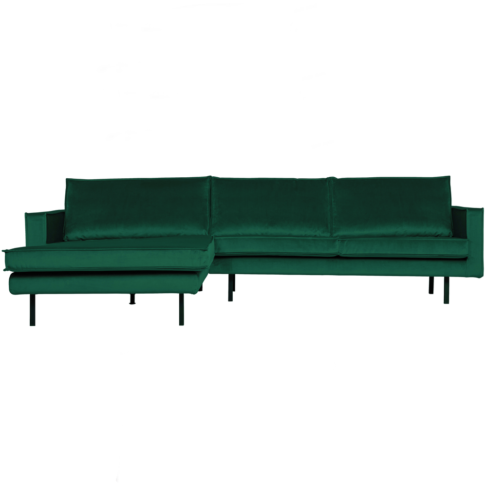Rodeo chaise longue left velvet forest green, front view