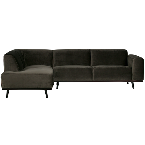 Statement corner sofa left velvet warm green, front view