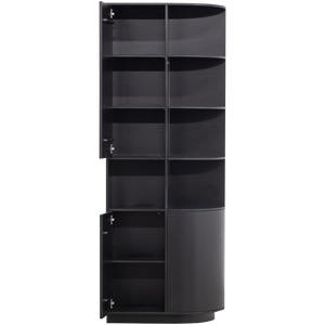 Finca storage cabinet round right 78 cm pine deep black, front view