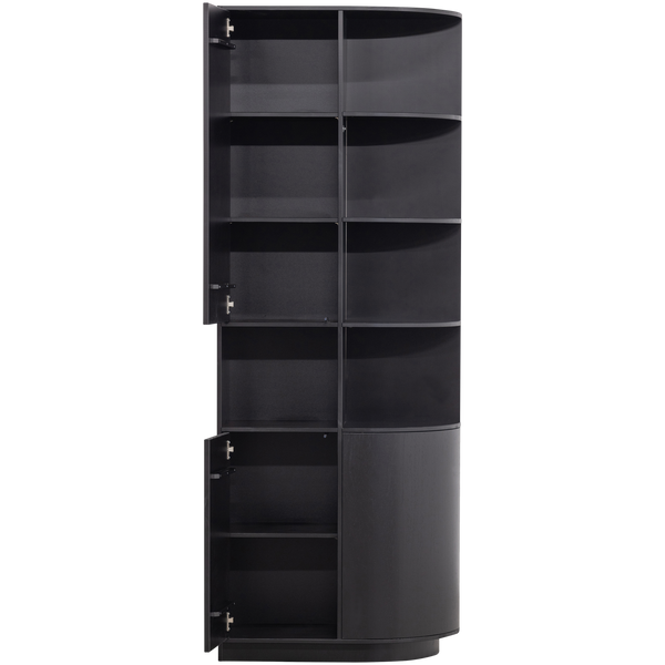 Finca storage cabinet round right 78 cm pine deep black, front view