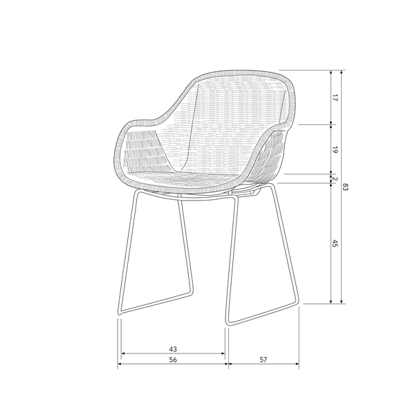 Willow garden chair natural, dimension drawing