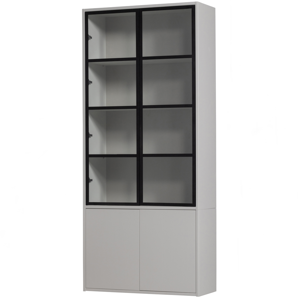 Basic 4-porte vitrine armoire pin mist, vue de face inclinée