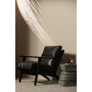 Houston fauteuil en cuir véritable noir, photo d'ambiance