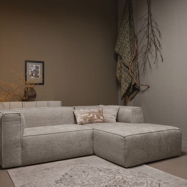 Bean chaise longue sofa right coarse melange travertine, room setting