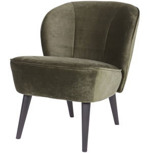 Sara armchair velvet warm green, angled front view