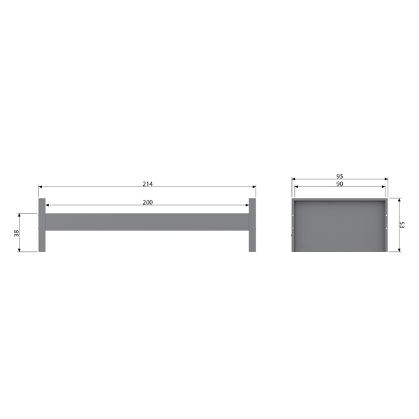 Morris bed pine loam 90x200 cm (ex. slats+drawer), dimension drawing