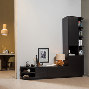Finca storage cabinet round right 78 cm pine deep black, room setting