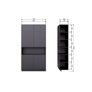 Finca storage cabinet 110 cm pine deep black, dimension drawing