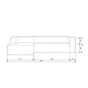 Bean corner sofa incl. cushions light grey melange, dimension drawing