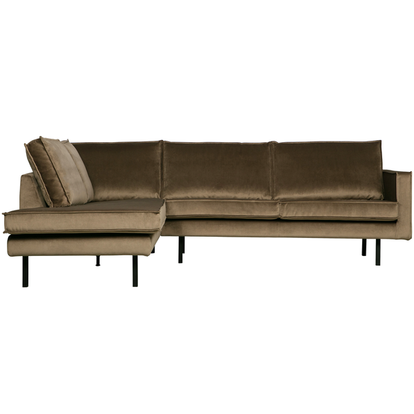 Rodeo corner sofa left velvet taupe, front view