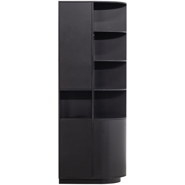 Finca storage cabinet round right 78 cm pine deep black, front view