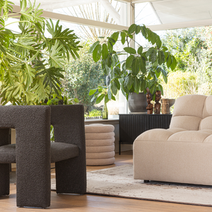 Tiwa armchair bouclé dark grey, room setting