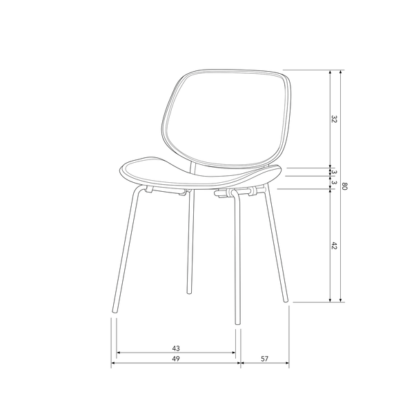 Close in dining chair artificial leather/wood black, dimension drawing