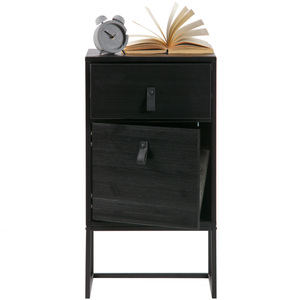 Zola nightstand with drawer and door black, front view