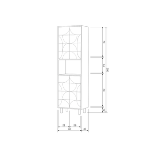 Draw 4-deurs opbergkast met open vak mango hout walnoot, maattekening