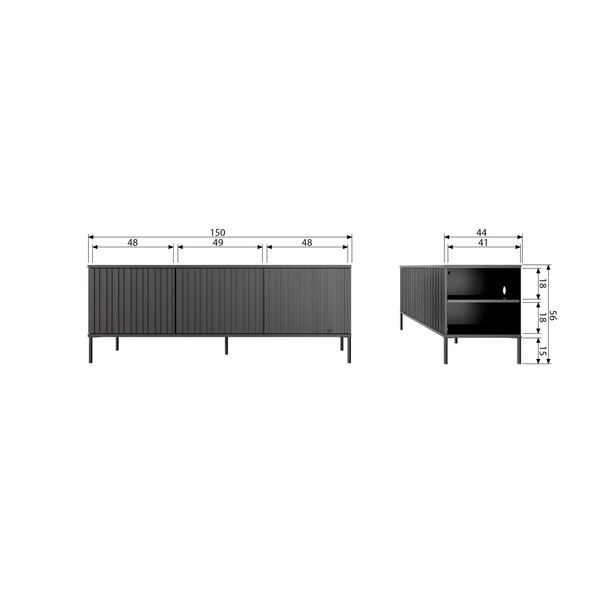 New Gravure tv meubel 150 cm essen fineer espresso, maattekening
