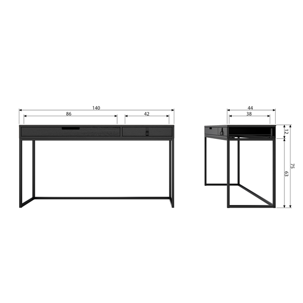 Silas desk ash brushed blacknight, dimension drawing