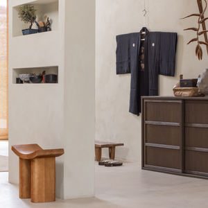 Japan stool wood natural, room setting