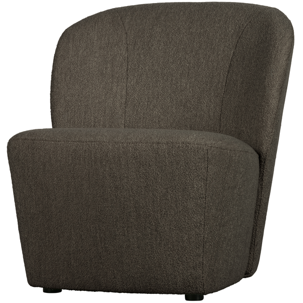 Lofty armchair bouclé brown, angled front view