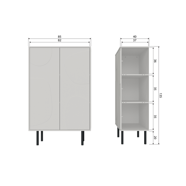 Cadiz armoire de rangement pin mist, plan avec dimensions