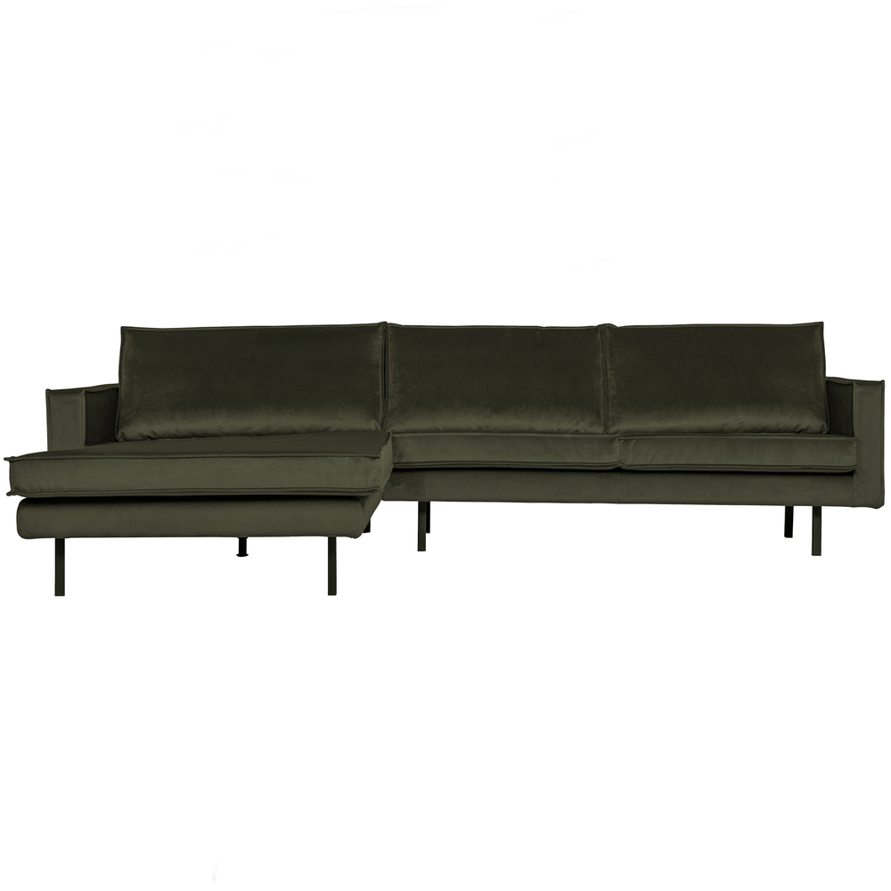 Rodeo chaise longue left velvet dark green, front view