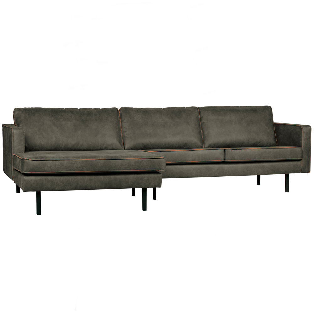 Rodeo chaise longue left ecoleather army, front view