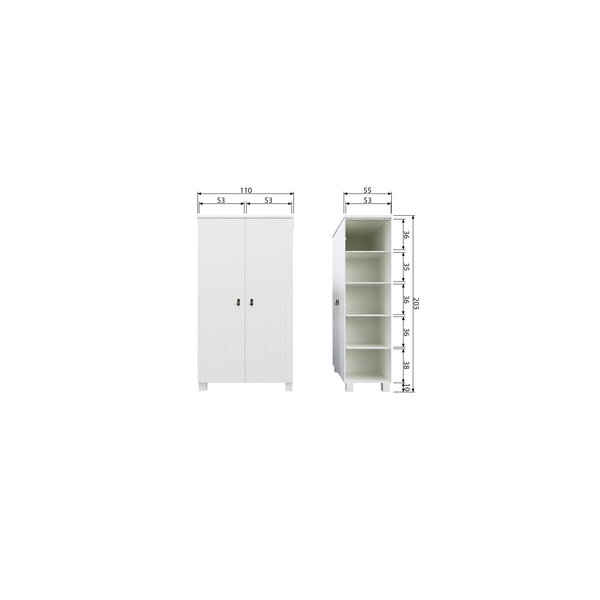Ties wardrobe pine white, dimension drawing