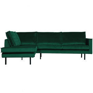 Rodeo corner sofa left velvet forest green, front view