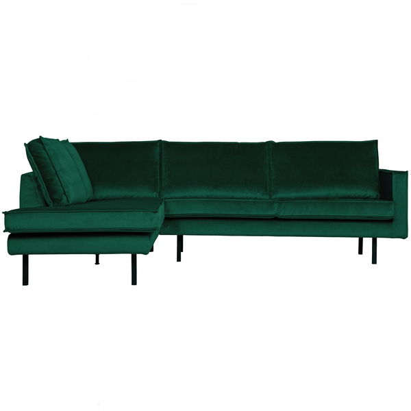 Rodeo corner sofa left velvet forest green, front view
