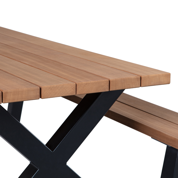 Tablo tuin picknicktafel ayous zwart X poot metaal, detail