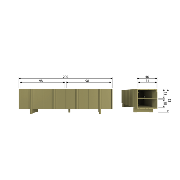 Basu tv unit 200 cm pine moss, dimension drawing
