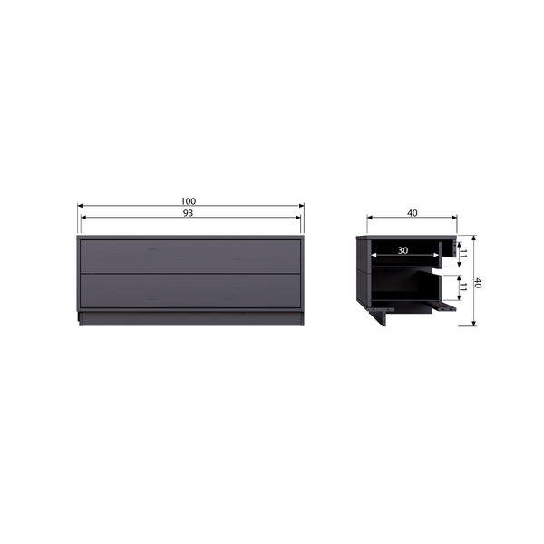 Finca tv meubel 100 cm grenen diepzwart, maattekening